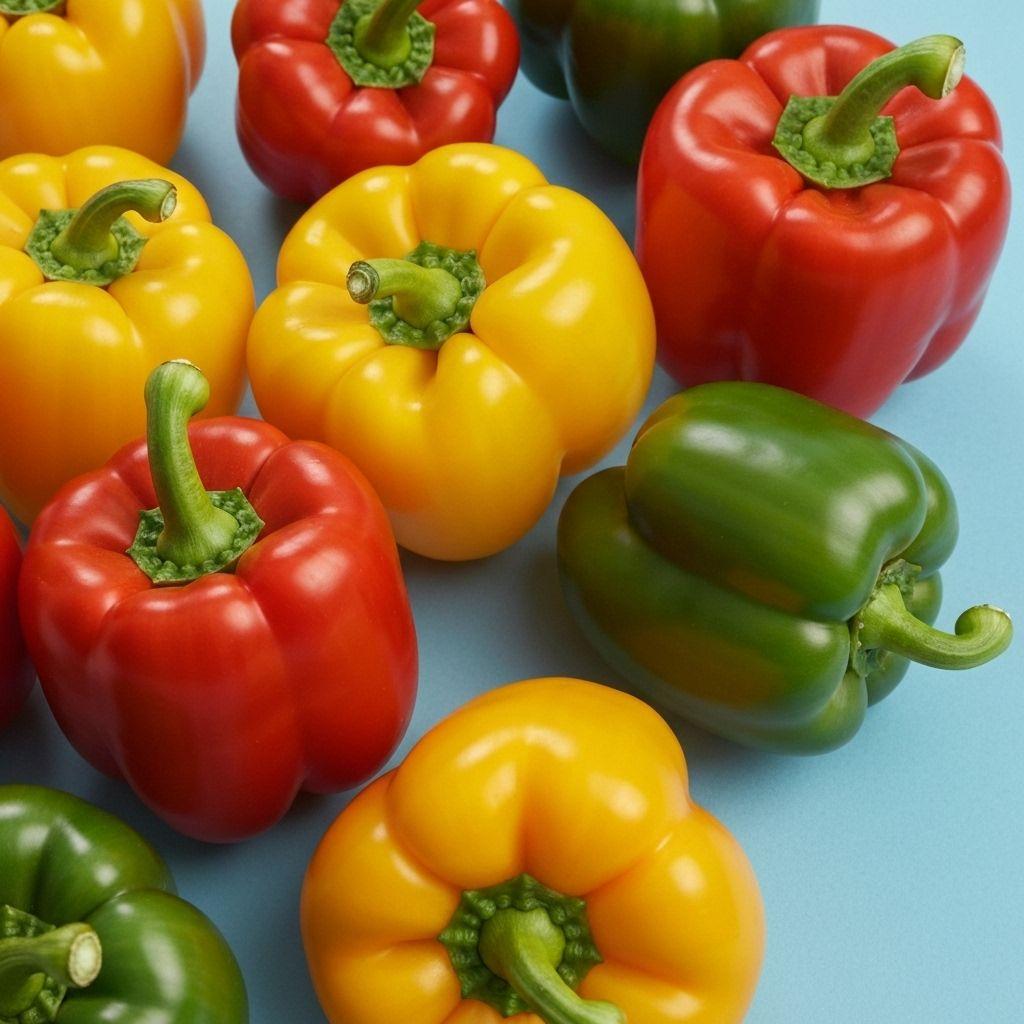 Selection of ripe capsicum peppers in different colours